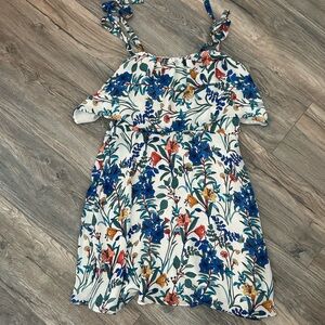 Parker white floral tie tank straps flowy mini dress women’s size large
